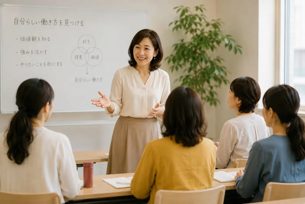 対面講座で受講生の様子に合わせて話す講師の様子