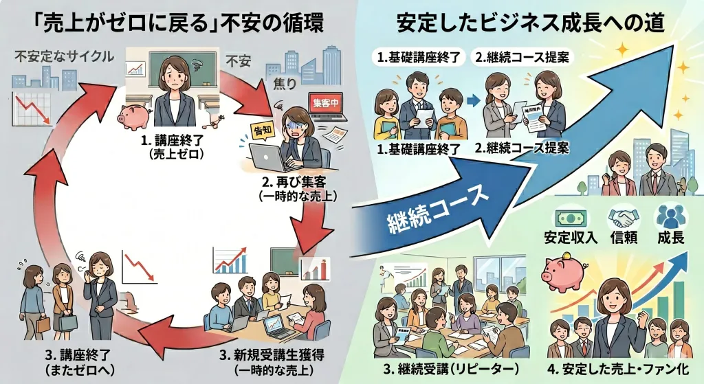 期間型講座 卒業 売上不安定 継続コース 仕組み化