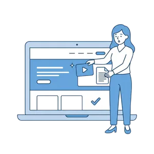 PCの前で女性がガッツポーズをしているイラスト